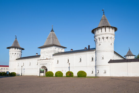 At the old Shopping courtyard of the Tobolsk Kremlin on a sunny August day. Tyumen region