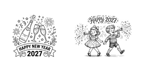 Obraz premium Happy New Year 2027 Children Celebration Illustration