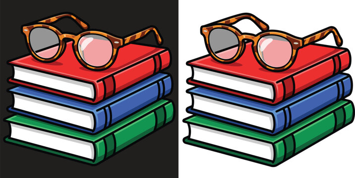 Stack of Books with Eyeglasses for Reading Education Literature Study and Learning Knowledge Library Concept