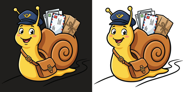 Funny Snail Mail Postman Delivering Letters and Packages Flat Vector Illustration