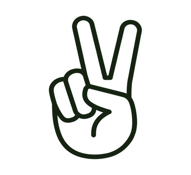 Two fingers peace sign hand gesture icon in black outline for creative design applications.