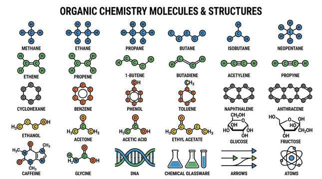 Organic Chemistry Molecules and Structures Scientific Illustration