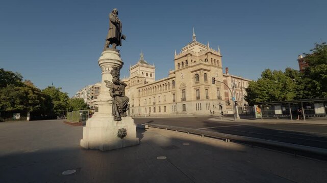 Statue of the playwright Jose Zorrilla and the Cavalry Academy Valladolid, Spain