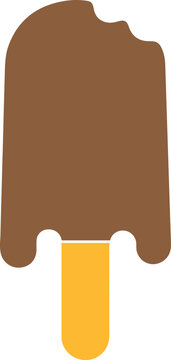 Flat vector illustration of a bitten chocolate ice cream bar on a wooden stick