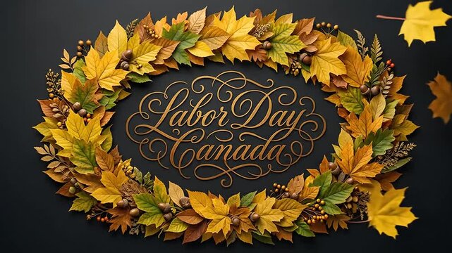 Autumn leaf wreath with falling foliage and seasonal typography
