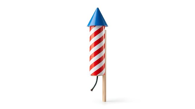 Fourth of july firework rocket with red white blue stripes on wooden