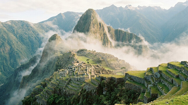 machu picchu ancient inca ruins in andes mountains peru