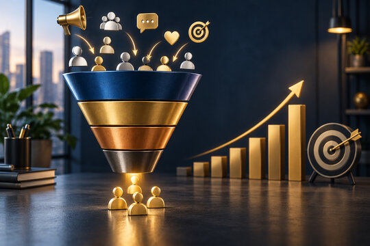 Marketing Funnel With Customer Icons and a Growth Chart