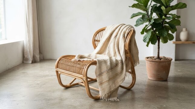 Rattan chair with hand-loomed textile