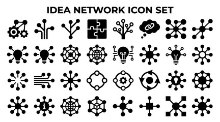 Fototapeta premium Set of black idea network and digital connection icons isolated on a white background