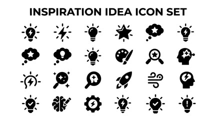 Fototapeta premium Flat design inspiration icon set featuring creative symbols for brainstorming and idea generation