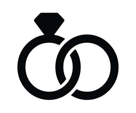 Interlocking wedding rings black icon symbol showing unity and commitment for bridal event planning and jewelry store branding.