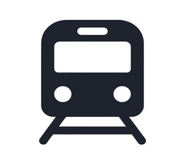Subway train front icon minimalist black symbol for railway transit systems and urban public transportation navigation design. © MTM Vector 