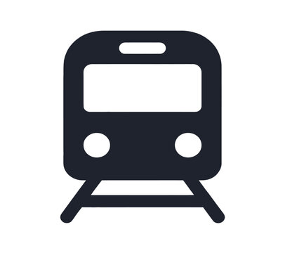 Subway train front icon minimalist black symbol for railway transit systems and urban public transportation navigation design.