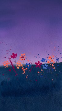 Minimalist Abstract Digital Art with Colorful Paint Splashes on Deep Blue Background