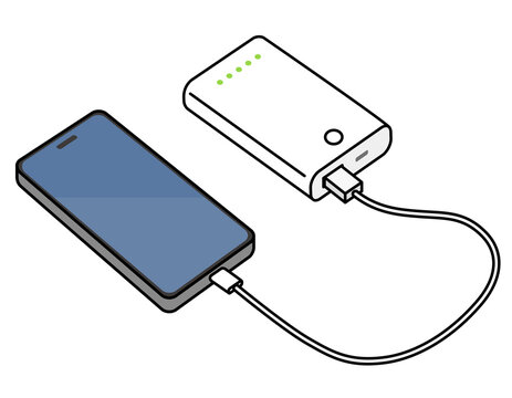 モバイルバッテリーで充電中のスマートフォン