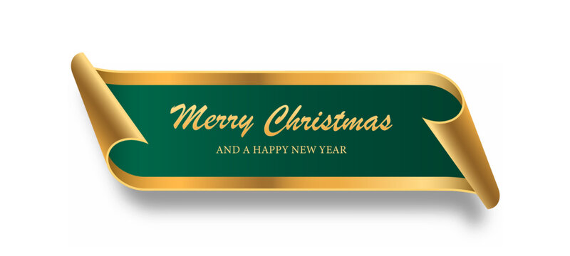 Elegant Christmas scroll with Merry Christmas and Happy New Year lettering.