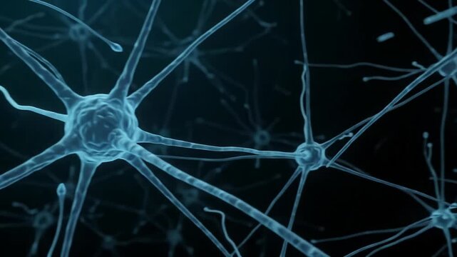 Neural network connection animation: glowing synapse brain activity and biological communication concept