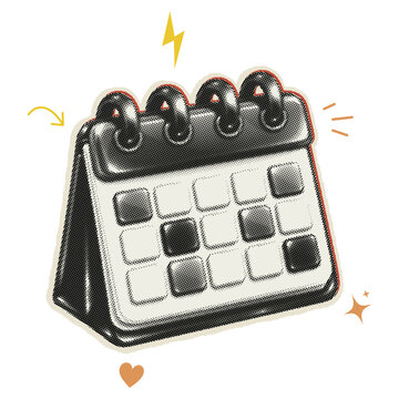 Retro vintage halftone calendar, desktop calendar