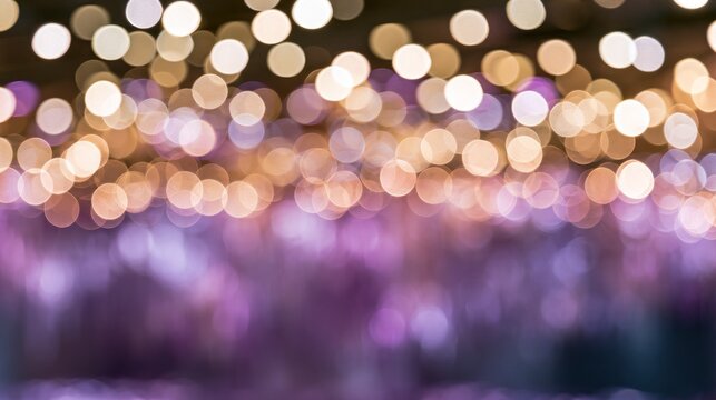 Dense golden and purple bokeh light circles.