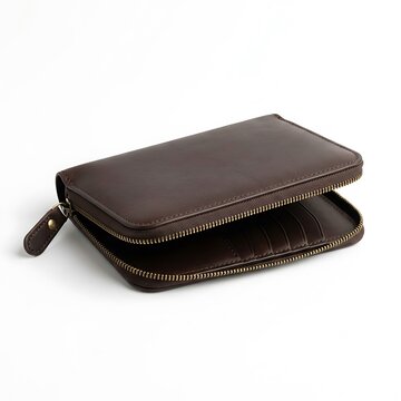 Brown leather passport organizer with zipper closure for travel