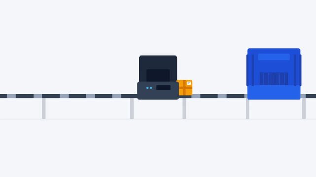 Animated conveyor belt moving documents into printer in modern office