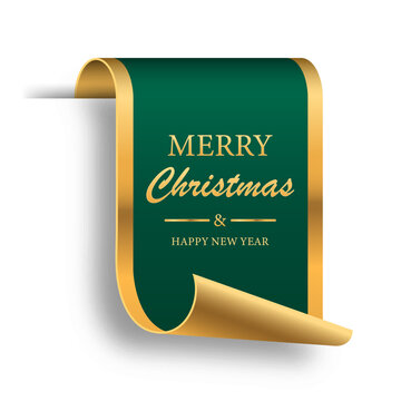 Merry Christmas greeting on festive scroll banner.