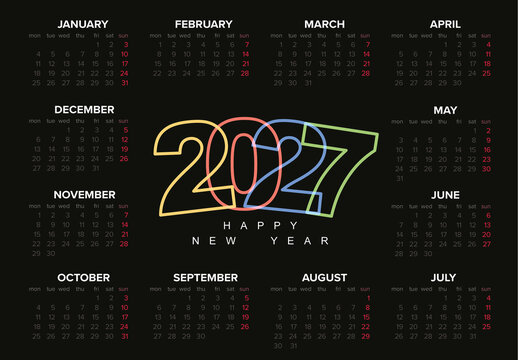 2027 Full Year Calendar Editable Template with Colorful Modern Typography Design