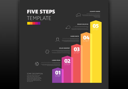Five Steps Vertical Bar Infographic Template on Dark Background