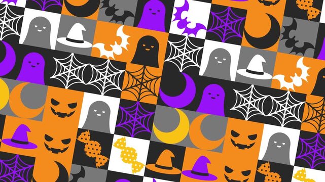 ハロウィンのモチーフが入れ替わりながら流れるシェイプタイル背景