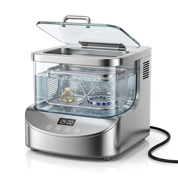 Ultrasonic jewelry cleaner with ring and earrings inside for precise