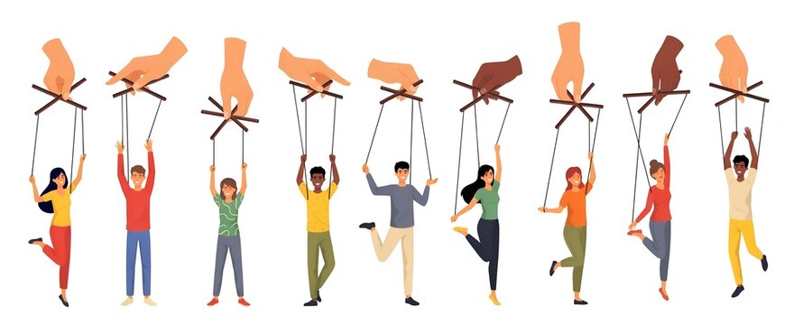 Diverse People Controlled by Puppet Strings in a Conceptual Illustration