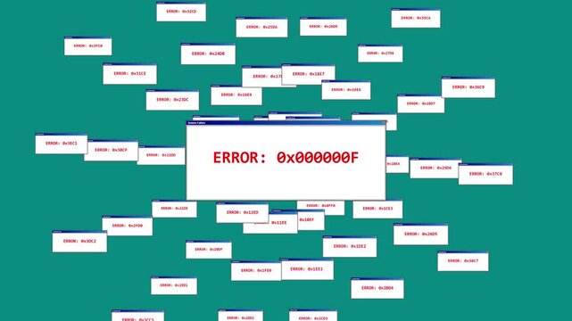 Multiple system error message pop ups on a green background