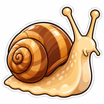 Cute Snail Sticker Isolated on White Background