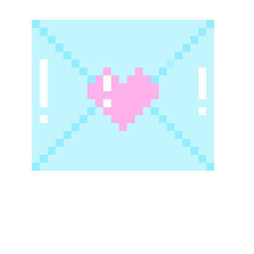 Cute pixel art love letter envelope with heart seal, 8-bit pink mail element