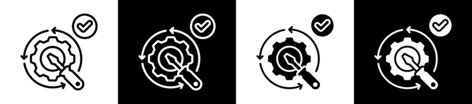 Corrective Action Icon Set In Black And White Filled Style Collection