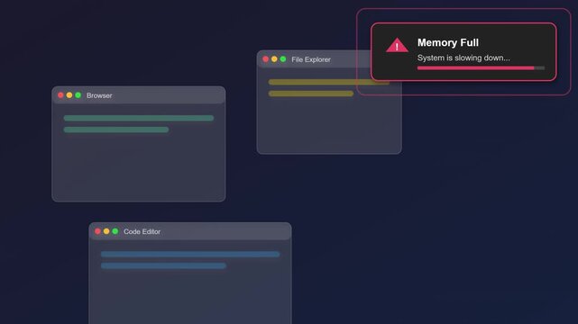 Computer system memory full error notification on dark user interface