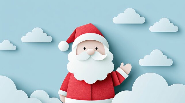 cute little christmas santa paper art work illustration