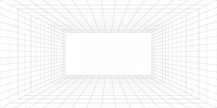 Perspective grid background 3d Vector illustration. Interior design Model projection background template. Line one point perspective