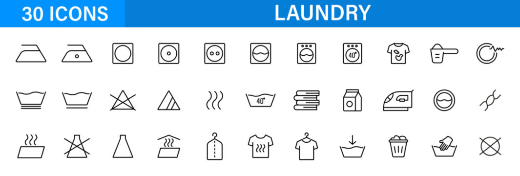 Laundry care line icon set. Washing and clothing care symbols. Vector icons collection