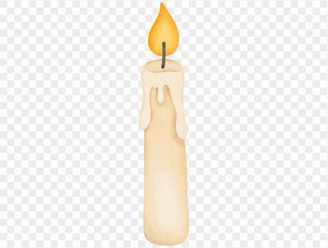Golden Halloween candle with glowing flame watercolor illustration vector.