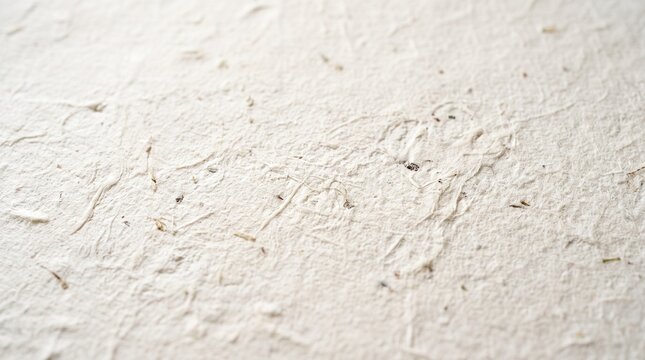 Handmade paper displays natural organic fibers and rough textures on a creamy beige craft surface.
