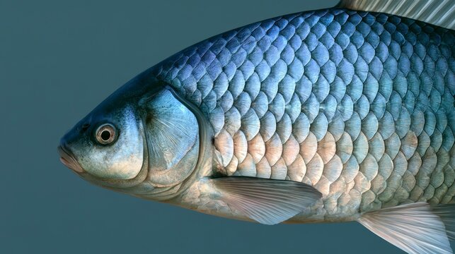 Close-up portrait of a blue fish showing detailed scales and head