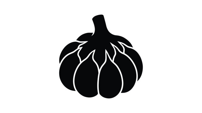 Black silhouette of a garlic bulb against a white background