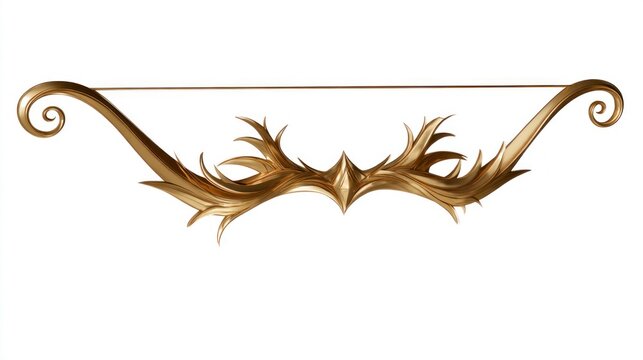 Ornate Golden Fantasy Bow Isolated on White Background - Elegant Elven Style Archery Weapon for RPG Games and Fairy Tale Illustrations
