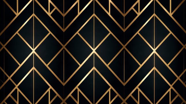 Elegant Art Deco Geometric Pattern in Gold and Black, Luxury Abstract Background