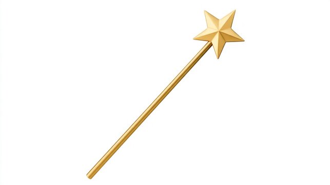 Golden magic wand with star tip, 3D illustration of a fairy wand isolated on white background
