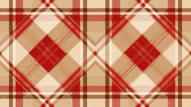 Seamless Red and Beige Plaid Tartan Pattern Background for Textile and Design