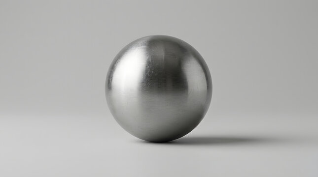 A single scratched metallic chrome ball with realistic reflections and surface texture on a neutral gray background.