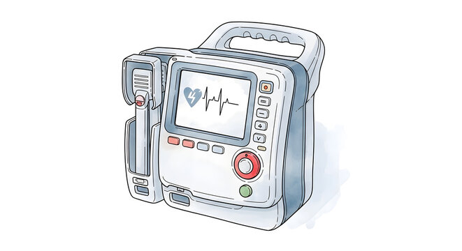 Portable Medical Heart Defibrillator Device with Vital Signs Monitor for Emergency Cardiac Care and Lifesaving Procedures in Healthcare Settings